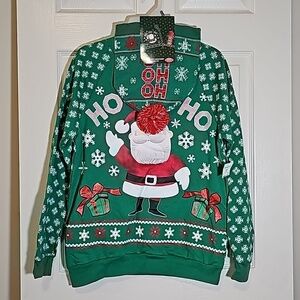 Santa Christmas Green Red Sweatshirt And Beanie Hat Set New Size S